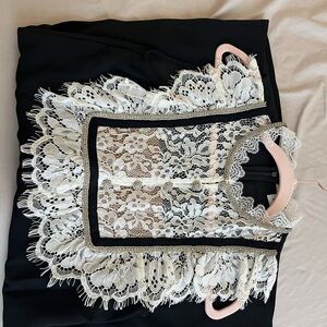 Self-Portrait Black and White Lace Midi Dress
